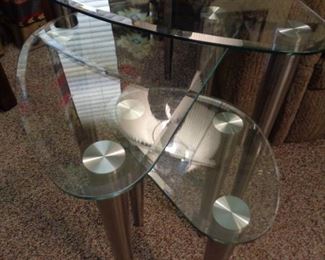 set of 3 glass and chrome nested tables