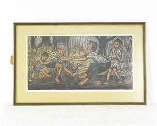 "Children Playing" Engraving By Sister Mary Charles, 1974