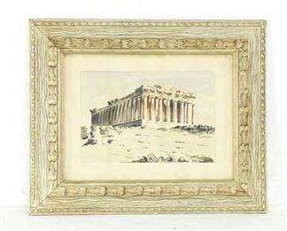 Parthenon Watercolor Painting, Signed