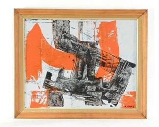 Abstract Black, White, And Orange Painting By Miguel Chavez