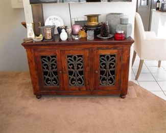 Pottery Barn console - distressed wood stereo cabinet 
