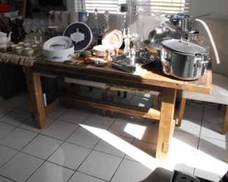 RH SALVAGED NATURAL WOOD FARMHOUSE RECTANGULAR EXTENSION DINING TABLE W/6 CHAIRS