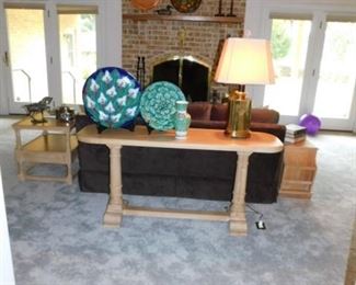 Century Sofa Table with decorative pottery and lamp