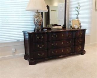 Elegant Century Dresser and Mirror w/ Lamp and Decorative Accessories