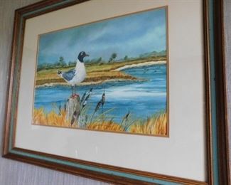 'Seagull' watercolor, signed Mary Bland