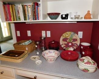 Cookbooks, baskets and pottery