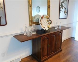 Attractive and Functional Drop Leaf Server and Gilt Framed Mirror