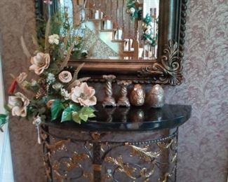 Bernhardt Mirror 56" x 44"; Maitland Smith Table 47" wide and 38" deep 