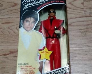 Michael Jackson Superstar of the 80's doll in "Thriller" costume.  New in Box, Box has some tears .