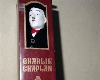 Vintage Charlie Chaplin soft body doll with porcelain head, hands and shoes.  New In box