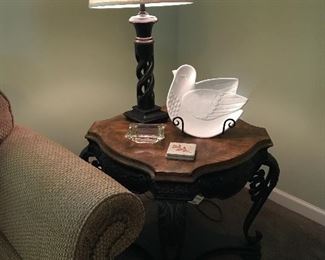 Ornate wood finish and iron heavyweight end table