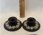 Vintage Black Jasperware Wedgwood Candle Holders