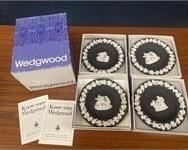 Vtg New Stock Jasper Black 4 Round Sweet Dishes