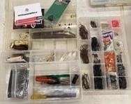 3 containers full hooks weights fishing stuff