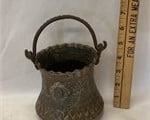 antique engraved brass handled jug india 