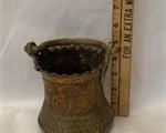 antique engraved brass handled jug india 