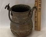 antique engraved brass handled jug india 