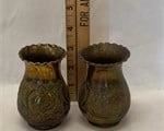 2 ANTIQUE SMALL ENGRAVED RUSSIAN BRASS VASES
