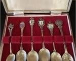 6 ENGLISH 800 SILVER SOUVENOIR SPOONS IN CASE
