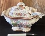 ANTIQUE ASHWORTH BROS 1800'S GRAVY BOAT W/ LADLE
