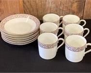 6 DEMITASSE CUPS & SAUCERS FLORAL RIM
