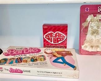 Vintage Barbie game, new in package Barbie doll dress, Read My Lips game
