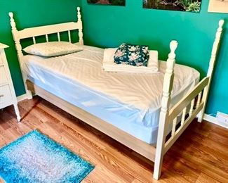 Wooden twin bed, box spring & mattress