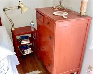 Vintage chest of drawers (matches dresser w mirror and bed), two nightstands, lamps, etc.