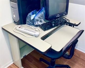 Desk, desk chair, computer system