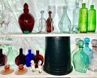 Misc. glass bottles, decanters