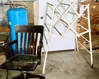 Vintage office chair, white painted drying rack