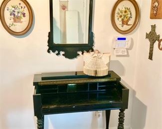 Antique desk, top hinge (piano desk), Vintage mirror, wall decor