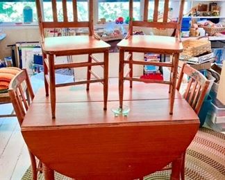 Vintage painted drop leaf table & 4 chairs