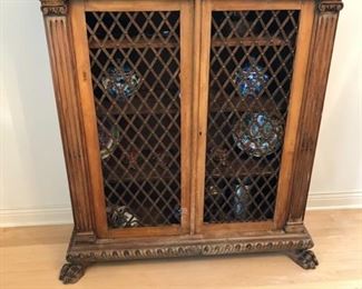 $400.00....................Closet with See-Through Doors and Dragon Feet.  Circa 1920’s.  Belonged  to Piero’s grandparents when they lived in Venice, Italy
Measures: 41.5”L x 15”W x 51”H