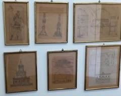 $100.00.....................6 Pencil Drawings. By Lorenzo Rinaldo, Circa 1920-1930.  Include 4 planimetry of churches/other buildings, a drawing of two church candelabras, and a drawing of an ancient Roman soldier.
Sizes, left to right:
Top row: 5.5”L x 9.5”H; 7”3/4”L x 9.5”H; 13’L X 9.5”H;
Bottom row: 7.5”L x 10”H; 7.5”L x 10”H; 9.5”L x 12”H