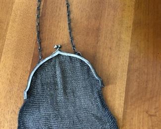 $45.00................Pewter mesh Purse.  Belonged to Grazia’s paternal grandmother in the early 1900’s.  Still intact except for one missing metal bead at the base of purse. 