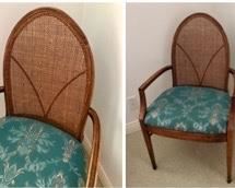 $45.00...................Arm Chair: We saw this chair marked as trash in a hall at Yale University as we were going home one night after work. It had probably been used as an office chair until the user decided to replace it with a modern one.
We thought it was kind of pretty and took it home
We replaced the fabric on the seat.