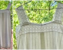 REDUCED!  $30.00 NOW, WAS $50.00...............Sleeveless gown, #3
Originally a silk ribbon run around  top of gown. A new ribbon could be easily put back in place.
