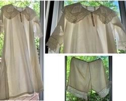 REDUCED!  $35.00 NOW, WAS $60.00......................3/4 sleeve gown, #9
Original mother of pearl buttons. Complete with matching culottes