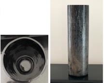 CLEARANCE !  $75.00 NOW, WAS $200.00...................Italian glass 'Scavo' vase by Alfredo Barbini, Murano  circa 1982, Venezia, Italy Vase is made of “Vetro Sonoro”, “Sonorous Glass”
Diameter is 4”, height is 14”1/4”
The inside surface is chipped in one little spot, as is 