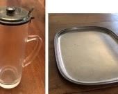CLEARANCE !  $6.00 NOW, WAS $20.00.................Silver Plated Tray with Matching Carafe
Italy, circa 1982 18.5”L x 14”W
