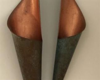 $60.00 pair.................Pair of Unique Copper Vases/Wall Pockets From Seoul, South Korea The pair is 7.5”L x 17”H