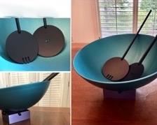 $50.00................Metallic Salad Bowl Set, includes Serving Spoons and Pedestal Milano, Italy, circa 1990 Bowl diameter is 11.5, total height including pedestal is 5.5”