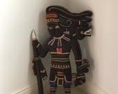 CLEARANCE !   $10.00 NOW, WAS $30.00.................Wood Mayan Warrior  Purchased during a family trip to Chichen Itza, Mexico
14”L x 1/2”W x 25”H