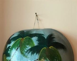 CLEARANCE !   $4.00 NOW, WAS $14.00...............Pair of Hand Painted Coconut Shells Martinique, circa 2000 Top: 5”L x 5”H
Bottom: 10”L x 9”H