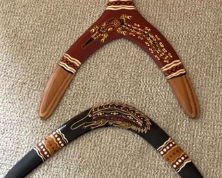 $40.00...................Pair of Hand-Painted Australian Boumerangs Purchased by Grazia during a trip to Cairns, Queensland, Australia, in the mid 2000s
Top: 13.5”L x 15”H
Bottom: 16.5” x 7.5”H