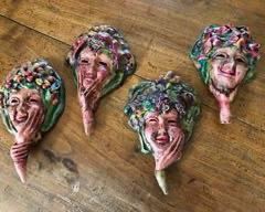 CLEARANCE !  $25.00 NOW, WAS $60.00...............The Four Seasons, Set of 4 exquisite little papier-mache masks representing the four seasons, made in Treviso, Italy, by a local artisan, circa 1990
From left: Spring, Summer, Fall and Winter
They are close in size, ranging 4-5” in L x 7-8” in H