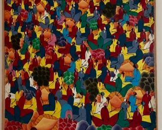 $150.00.................Market Folk art piece purchased during a family trip to the Caribbeans, circa 2000
34.5”L x 36”H