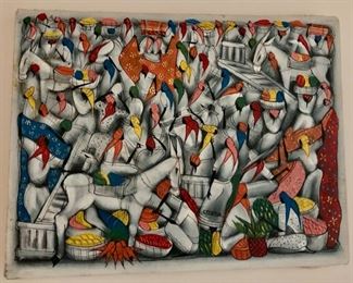 $100.00..................Market Folk art piece purchased during a family trip to the Caribbeans, circa 2000
16”L x 12.5”H