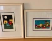 $30.00.............Pair Noche de Luna Plena and Casitas
By Noin, Mexico, 1993 Purchased during a family vacation in Mexico
Left (Noche daLuna Plena): 10”L x 12”H
Right (Casitas): 12”L x 10”H